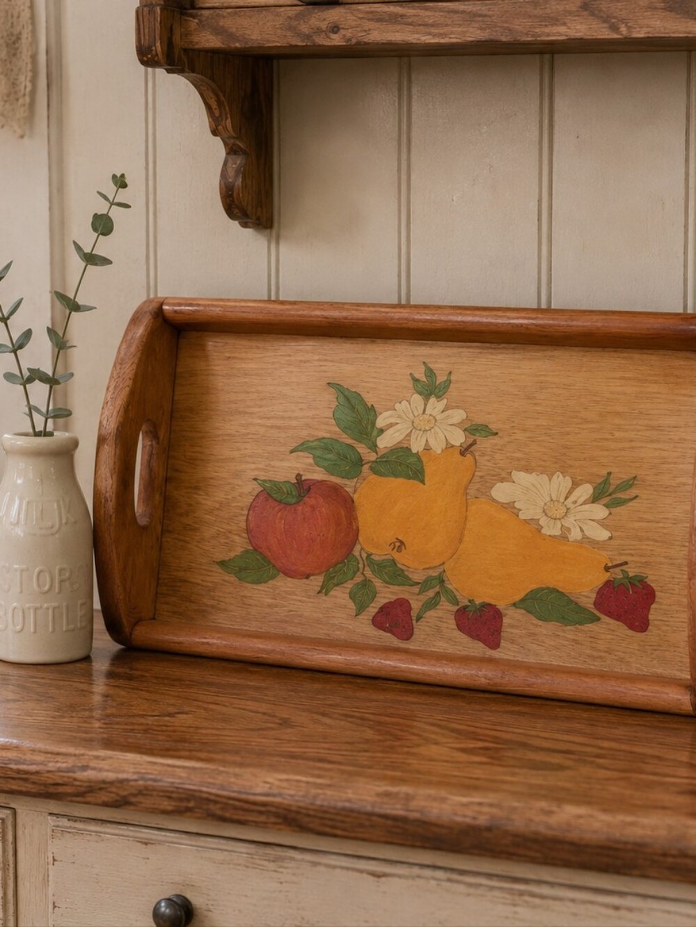 ❤️6/$16❤️Hand-Painted Vintage Fruit Wood Serving Tray